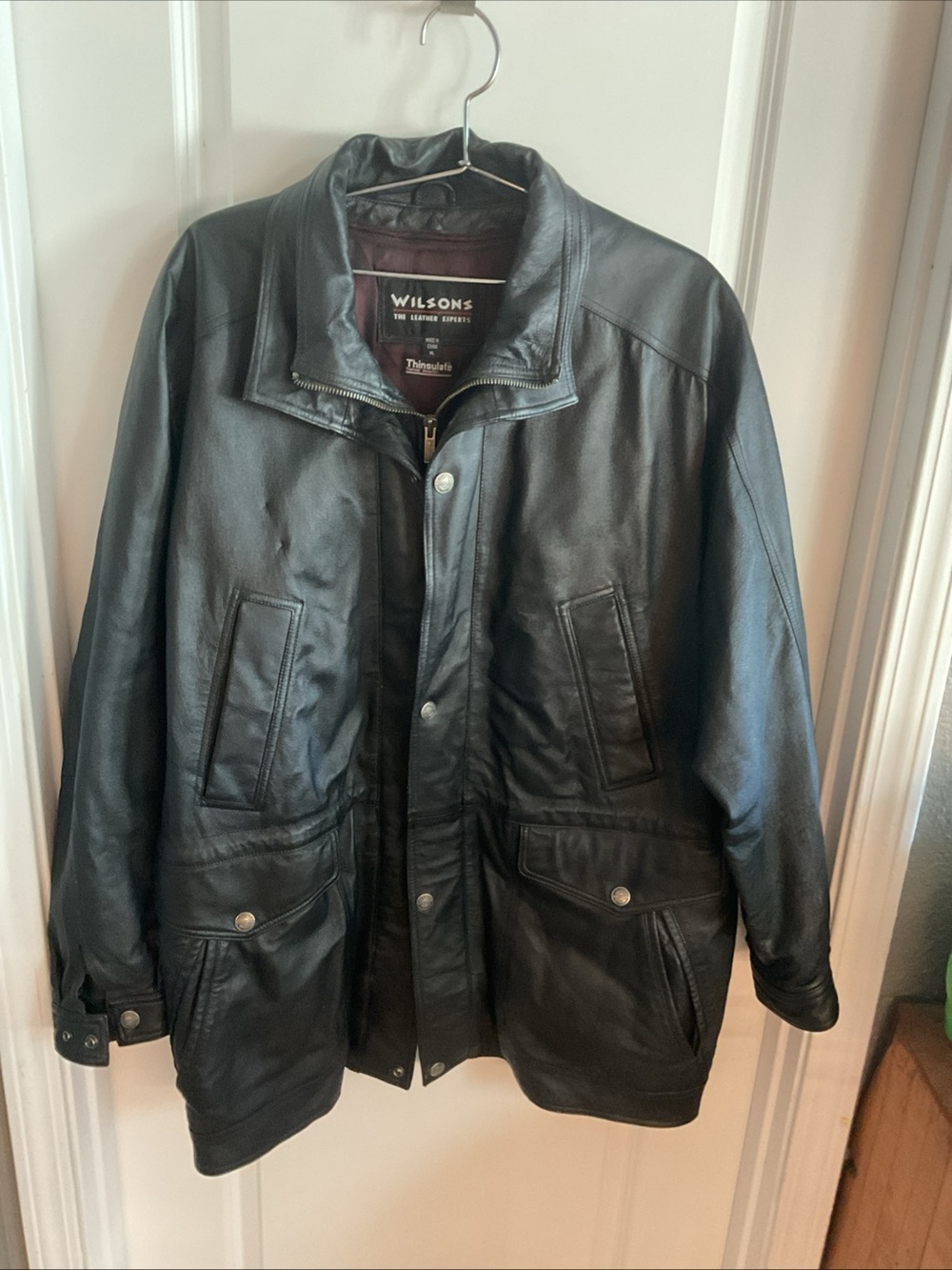 Wilson - Full Zip Black Leather Bomber Jacket with Front Pockets - Men’s Size XL